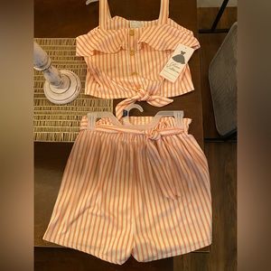 2-piece girl’s summer outfit- peach & white stripe NWT size 16